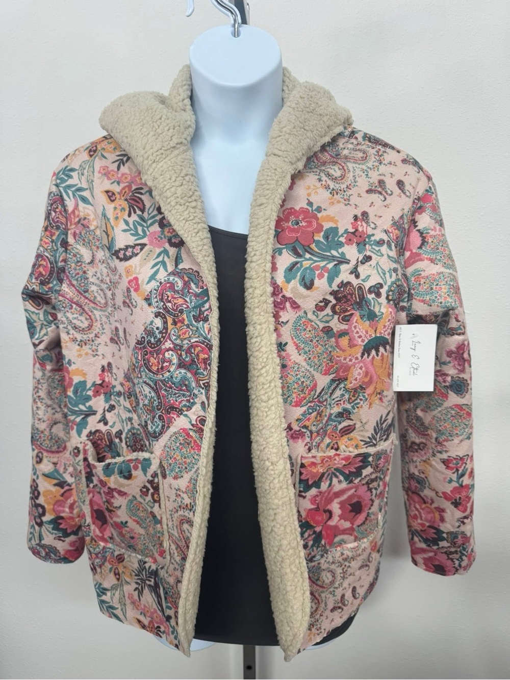 Cozy Floral Sherpa-Lined Jacket - Pink Multi size M